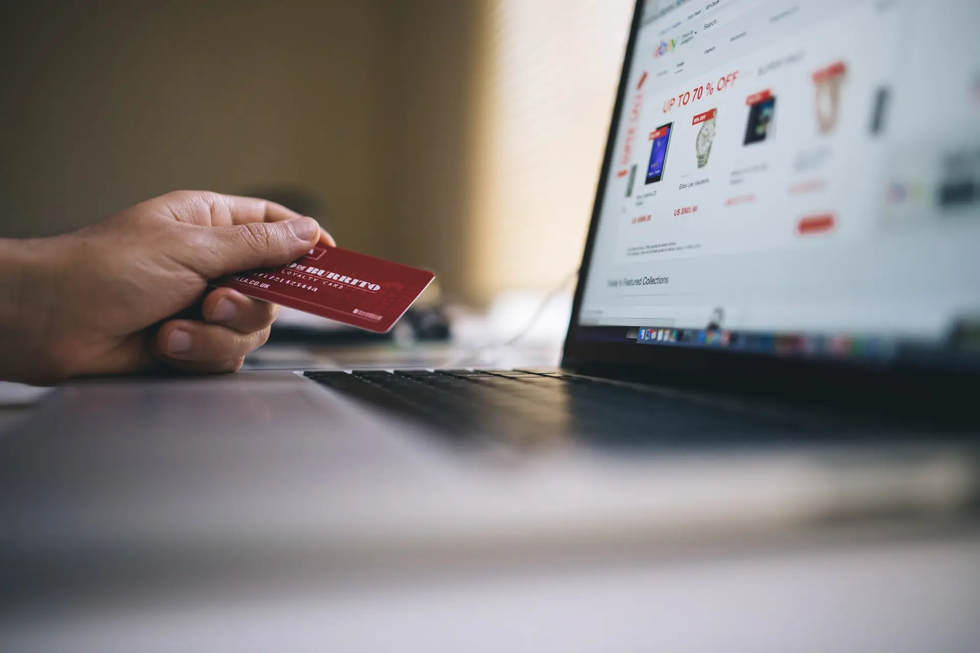 Customer entering credit card details while shopping online