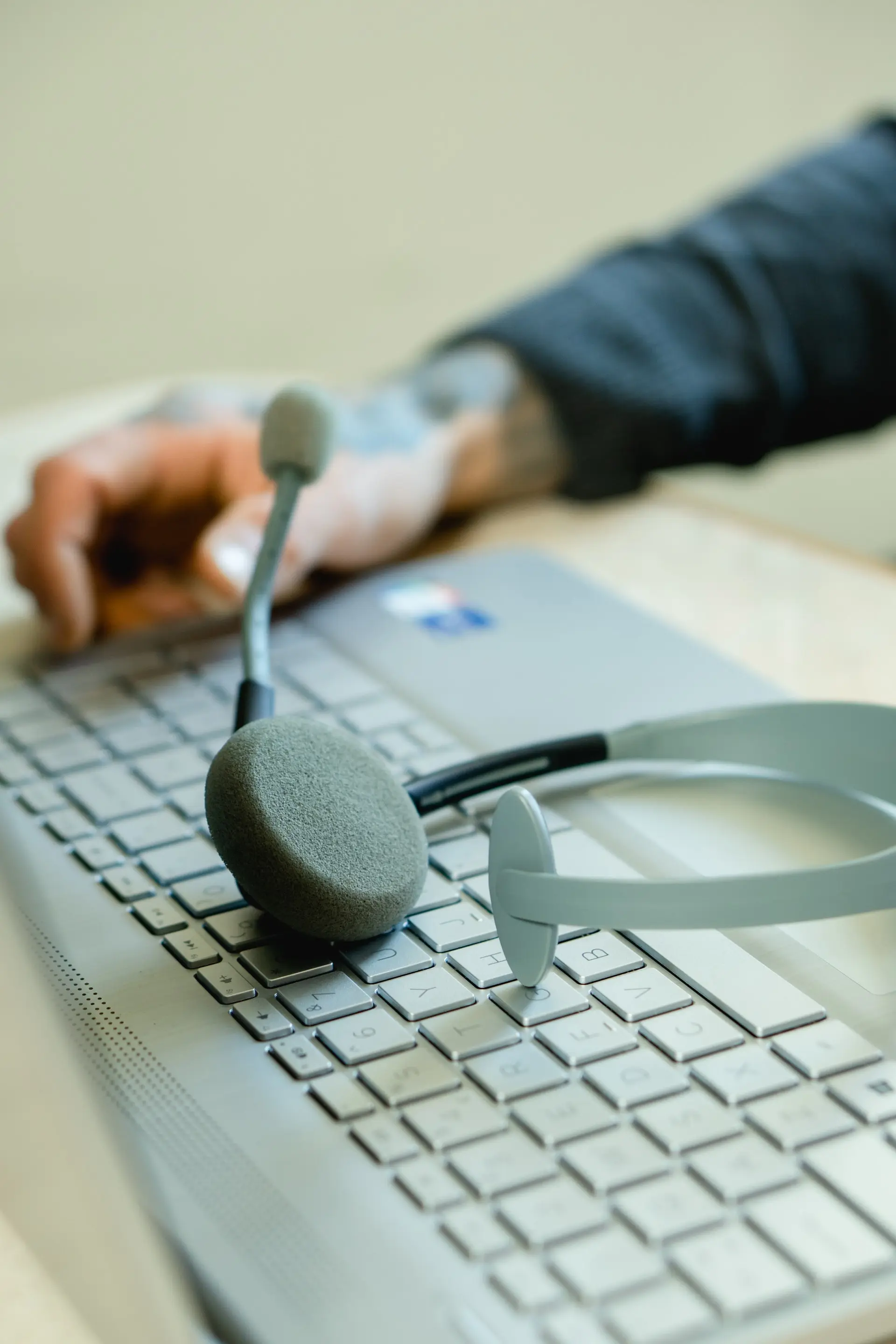 Microphone lying on a laptop